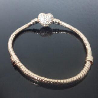 NEU 21cm ROSEGOLD Schlangen Gliederarmband Pave Herz Liebe Armband für Charm
