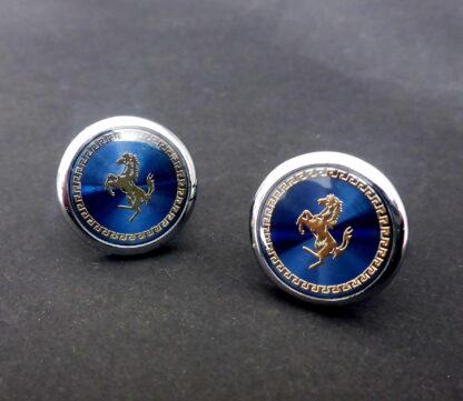 für Ferrari Manschettenknöpfe Cufflinks 3D Emblem Schriftzug Blau Gold – Bild 3