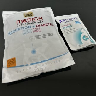 300g MEDICA Veterinary Diabetes DERMA Huhn + Kattovit GASTRO Lachs/Reis 85g