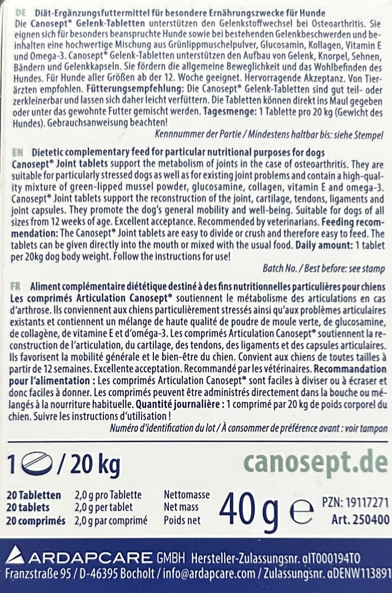 Canosept GELENK Tabletten 20x für Hunde Fördert Beweglichkeit Osteoarthritis – Bild 2