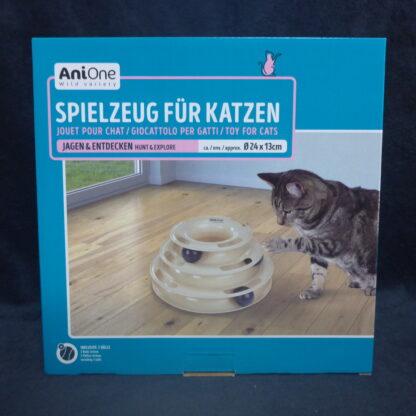 AniOne Katzen Spielturm Kreisel 3x Bällen Spielzeug Kugelbahn Katzenspielzeug