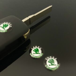 1x SKODA Schlüssel 14mm Aufkleber ALU Schlüssellogo Emblem Schriftzug LOGO
