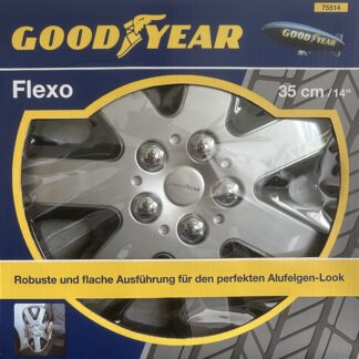 4X GOODYEAR Radzierblenden Flexo 14 Zoll silber/schwarz Pkw Radkappen Deckel