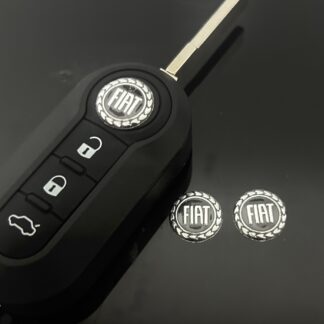 1x Fiat 14mm Aufkleber ALU Schlüssellogo Emblem Schriftzug schwarz Schlüsselemblem