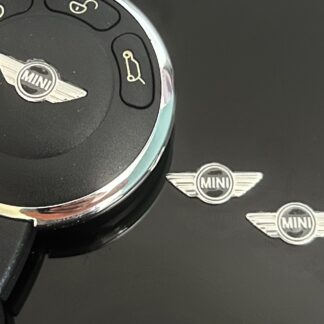 1x MINI Aufkleber 3D Schlüssellogo 18x8mm Emblem Schriftzug Logo ALU
