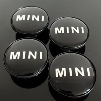 4x 56mm f&uuml;r MINI schwarz gl&auml;nzend Rand schwarz Felgendeckel Nabenkappen Rad Felgenkappen Nabendeckel Kappe