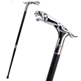 Luxus JAGUAR silber schwarz modischer eleganter Gehstock 93cm Metall Spazierstock