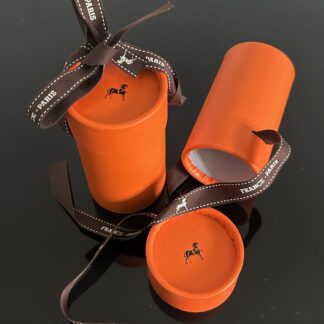 H Geschenkbox 10x5,5cm Verpackung rund HERMES mit Schleife BOX Karton Schachtel