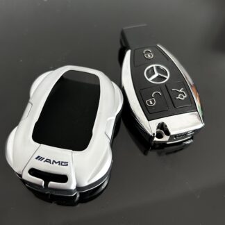 1x f&uuml;r MERCEDES Funkschl&uuml;ssel Schutz H&uuml;lle in ALU Case Cover Sportwagen silber matt STABIL