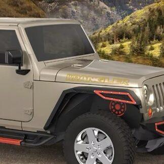 2x f&uuml;r Jeep WRANGLER Emblem Schild Aufkleber Motorhaube Streifen GOLD RAND Patch LOGO