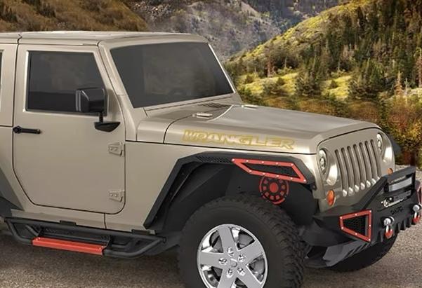 2x für Jeep WRANGLER Emblem Schild Aufkleber Motorhaube Streifen GOLD RAND Patch LOGO