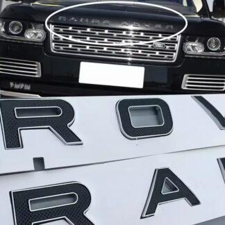 1x f&uuml;r RANGE ROVER Emblem Schild Aufkleber Motorhaube Deckel Schrift RAND silber/schwarz