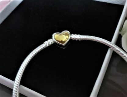 NEU 19cm gewölptes HERZ Liebe silber gold S925 Icons Schlangen Glieder Armband – Bild 3