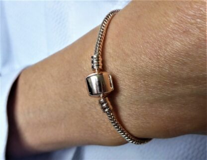 NEU 21cm Schlangen S925 Gliederarmband in ROSEGOLD Charm Armband Zylinderclip – Bild 4