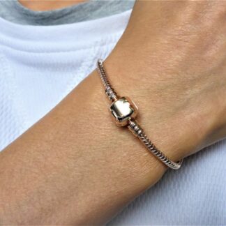 NEU 21cm Schlangen S925 Gliederarmband in ROSEGOLD Charm Armband Zylinderclip