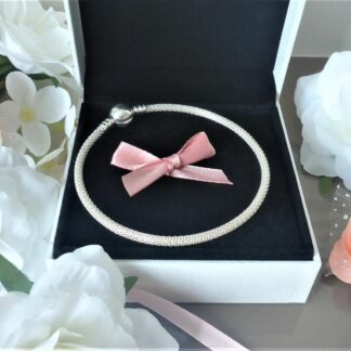 Neu Mesh Charm Armband 21cm Charm Armband KUGELCLIP Gliederarmband SILBER