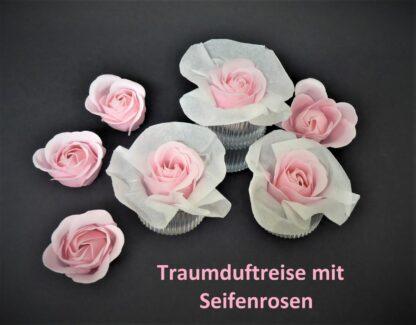 DUFTREISE mit 3 Baderosen Seifenrosen in Glasschale PINKDREAM Seife Deko Pflege