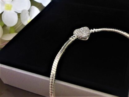 NEU 21cm Schlangen Gliederarmband Pave SILBER Charm Herz Liebe Armband für Charm – Bild 7