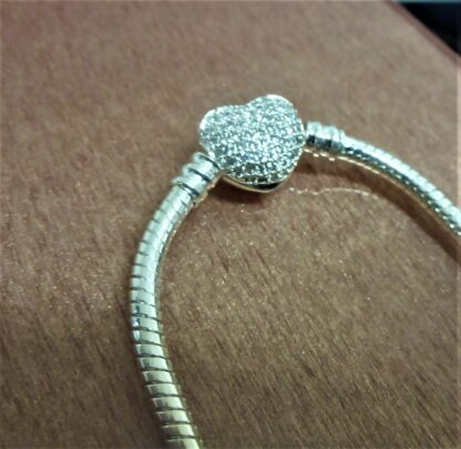 NEU 21cm Schlangen Gliederarmband Pave SILBER Charm Herz Liebe Armband für Charm – Bild 9