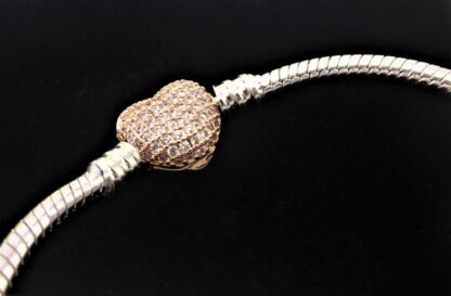 21cm ROSEGOLD silber Schlangen Gliederarmband Pave Herz Liebe Charm Armband – Bild 5