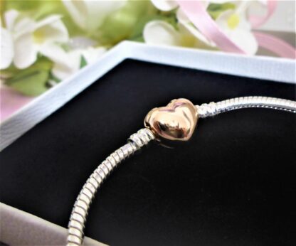 21cm ROSEGOLD silber Schlangen Gliederarmband Pave Herz Liebe Charm Armband – Bild 6