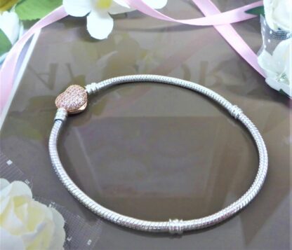 21cm ROSEGOLD silber Schlangen Gliederarmband Pave Herz Liebe Charm Armband – Bild 7