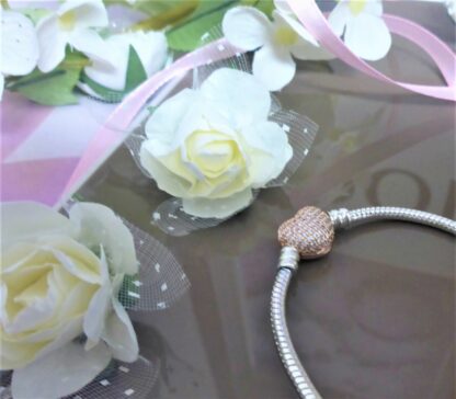 21cm ROSEGOLD silber Schlangen Gliederarmband Pave Herz Liebe Charm Armband – Bild 8