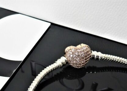 NEU 17cm ROSEGOLD Schlangen silber Gliederarmband Pave Charm Herz Liebe Armband – Bild 8