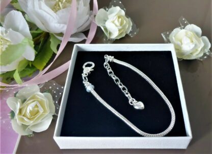 NEU 19-25cm HERZ Schlangen Gliederarmband SILBER Charm Karabiner schraub Armband