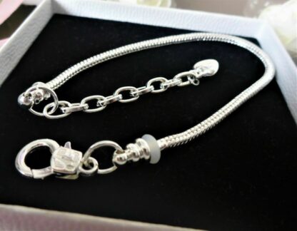 NEU 19-25cm HERZ Schlangen Gliederarmband SILBER Charm Karabiner schraub Armband – Bild 6