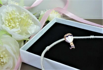 NEU weiß blauer Heißluftballon Reise Rosegold Liebe CHARM für Schlangen Armband – Bild 5