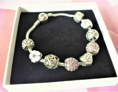 SET NEU 19cm Schlangen Gliederarmband + 9 Charms PINK Rosa silber Armband Clip – Bild 6