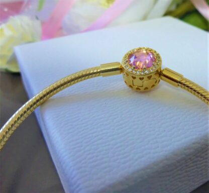 19cm GOLD Strahlenkranz S925 Schlangen Gliederband vergoldet Pave PINK Armband – Bild 8