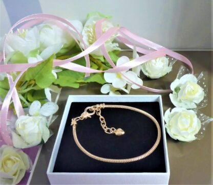 20-25cm HERZ Liebe Schlangen Gliederarmband ROSEGOLD Charm Armband verstellbar