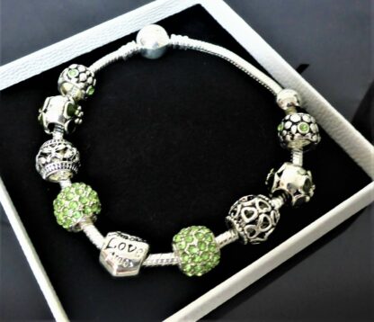 21cm Schlangen Gliederarmband Pave + 10 Charms GRÜN SILBER Herz Liebe Armband – Bild 4