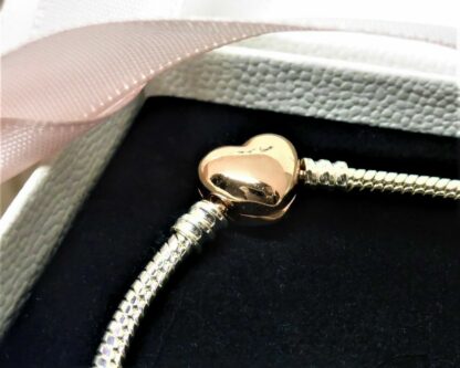 NEU 19cm ROSEGOLD mit SILBER Schlangen Gliederarmband Herz Armband für  Charm – Bild 4