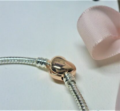 NEU 19cm ROSEGOLD mit SILBER Schlangen Gliederarmband Herz Armband für  Charm – Bild 5