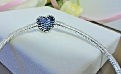 NEU 20cm S925  Schlangen Gliederarmband Pave BLAU SILBER Herz Lieb Charm Armband – Bild 5