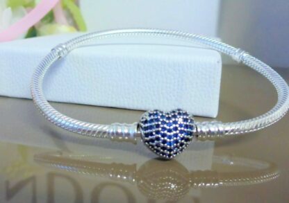 NEU 20cm S925  Schlangen Gliederarmband Pave BLAU SILBER Herz Lieb Charm Armband