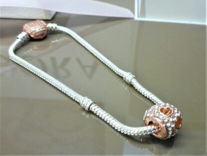 SET 19cm ROSE Panda Liebe Herz Schlangen Gliederarmband Pave Charm Armband PANDA