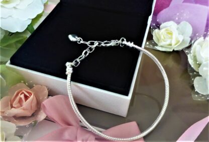 NEU 20-25cm HERZ Liebe Schlangen Gliederarmband SILBER Charm Armband verstellbar – Bild 4