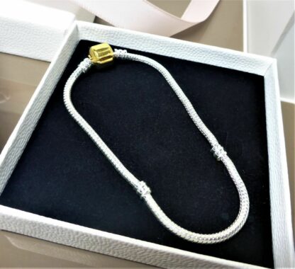 NEU 20cm GOLDCLIP Zylinder Armband SILBER Schlangen Gliederarmband silber/gold – Bild 3
