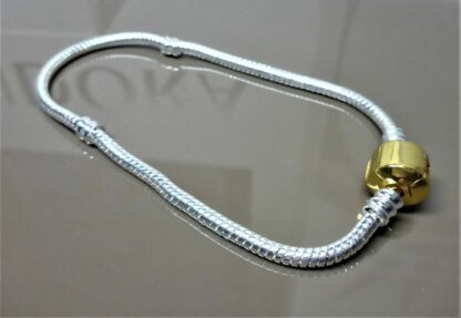 NEU 20cm GOLDCLIP Zylinder Armband SILBER Schlangen Gliederarmband silber/gold – Bild 8
