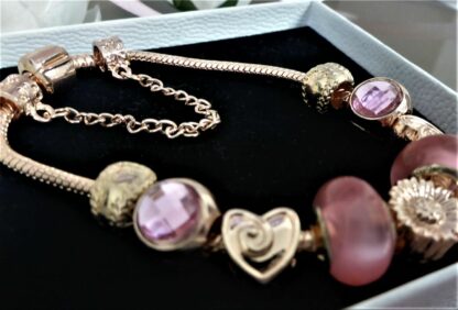 NEU 20cm TOP 9 Charms + Komfortkrtette Gliederarmband ROSEGOLD Armband mit Charm – Bild 4