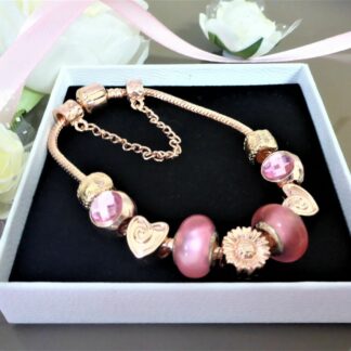 NEU 20cm TOP 9 Charms + Komfortkrtette Gliederarmband ROSEGOLD Armband mit Charm