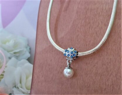 NEU Muschel mit Perle Meerjungfrau Charm silber blau Perle Anhänger für Armband – Bild 3
