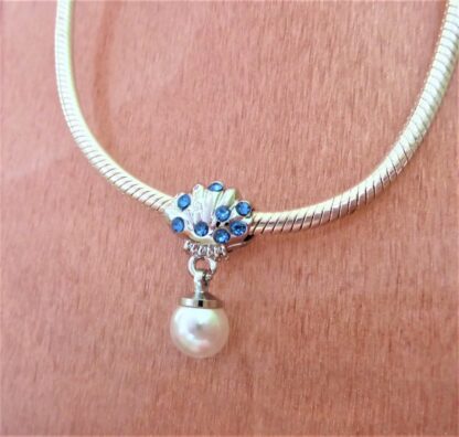 NEU Muschel mit Perle Meerjungfrau Charm silber blau Perle Anhänger für Armband – Bild 4