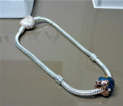 SET 19cm Meeres Wellen ROSE SILBER Liebe Herz Schlangen Charm +  Glieder Armband – Bild 4