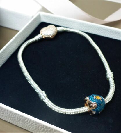 SET 19cm Meeres Wellen ROSE SILBER Liebe Herz Schlangen Charm +  Glieder Armband