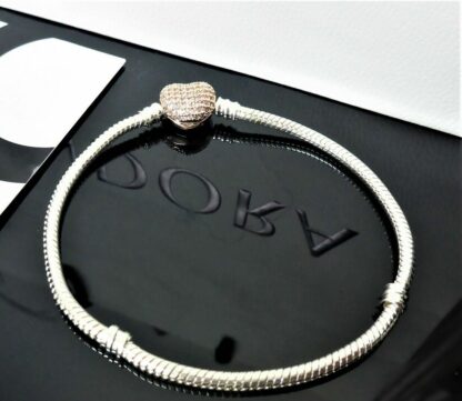 19cm OVP ROSE GOLD SILBER Schlangen Gliederarmband Pave Charm Herz Armband – Bild 4